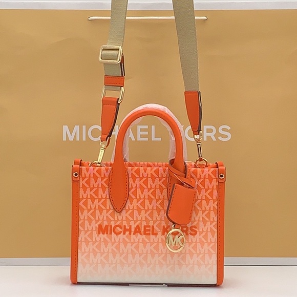 Michael Kors Mirella Extra-Small Ombré Logo Crossbody XBODY ShopperBag Poppy NWT - Picture 3 of 15